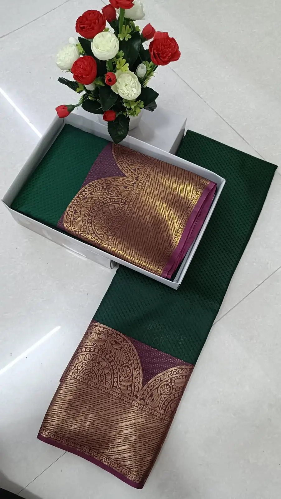 Traditional Soft Silk Saree with Day-Night Border and 3D Embossing
